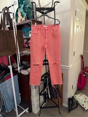Women's Coral Distressed Crop Jeans